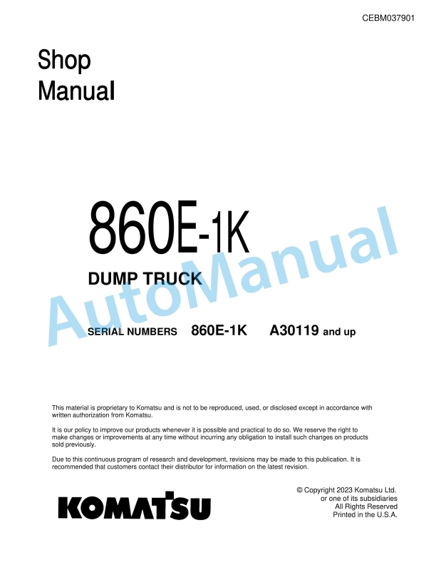 Komatsu 860E-1K Dump Truck Shop Manual CEBM037901