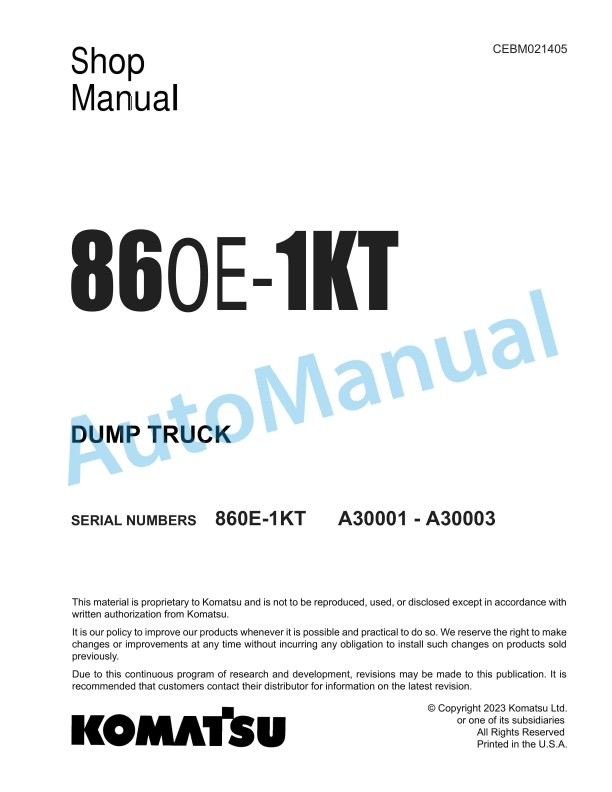 Komatsu 860E-1KT Dump Truck Shop Manual CEBM021405