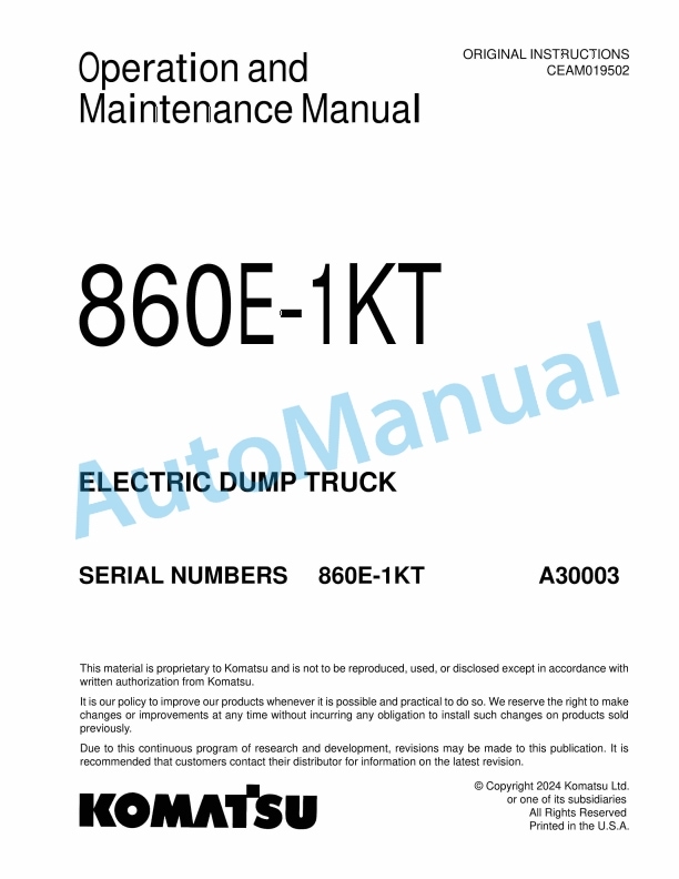 Komatsu 860E-1KT Electric Dump Truck Operation and Maintenance Manual CEAM019502