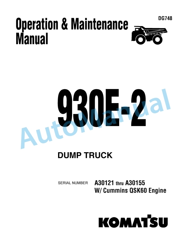 Komatsu 930E-2 Dump Truck Operation and Maintenance Manual DG748