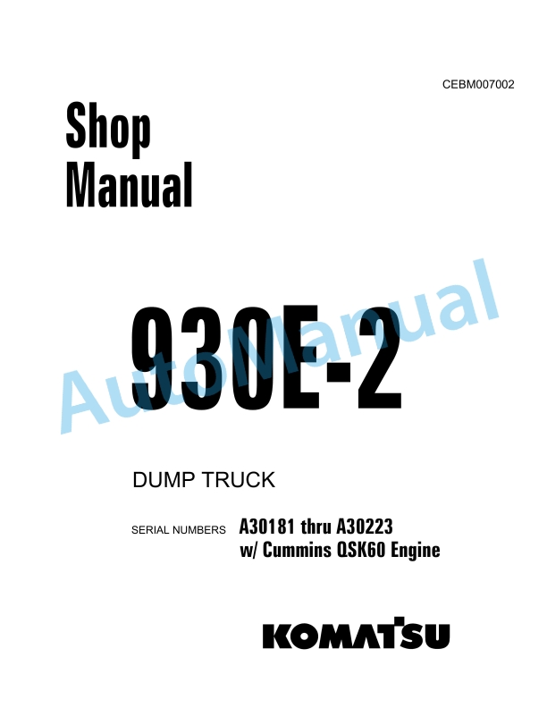 Komatsu 930E-2 Dump Truck Shop Manual CEBM007002