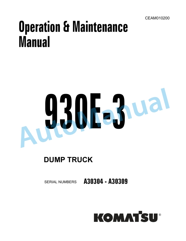 Komatsu 930E-3 Dump Truck Operation and Maintenance Manual CEAM010200