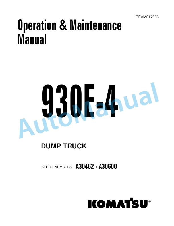 Komatsu 930E-4 Dump Truck Operation and Maintenance Manual CEAM017906