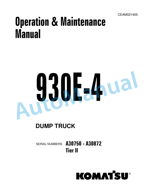 Komatsu 930E-4 Dump Truck Operation and Maintenance Manual CEAM021405