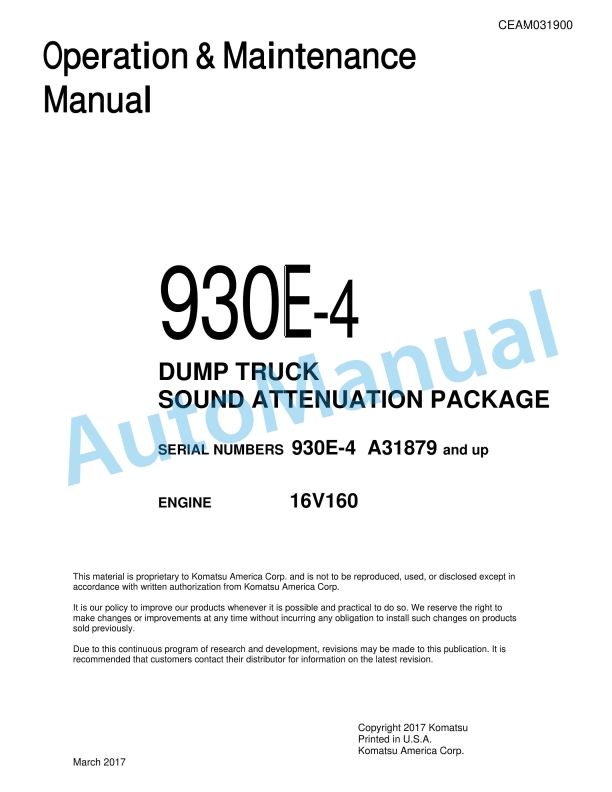 Komatsu 930E-4 Dump Truck Operation and Maintenance Manual CEAM031900