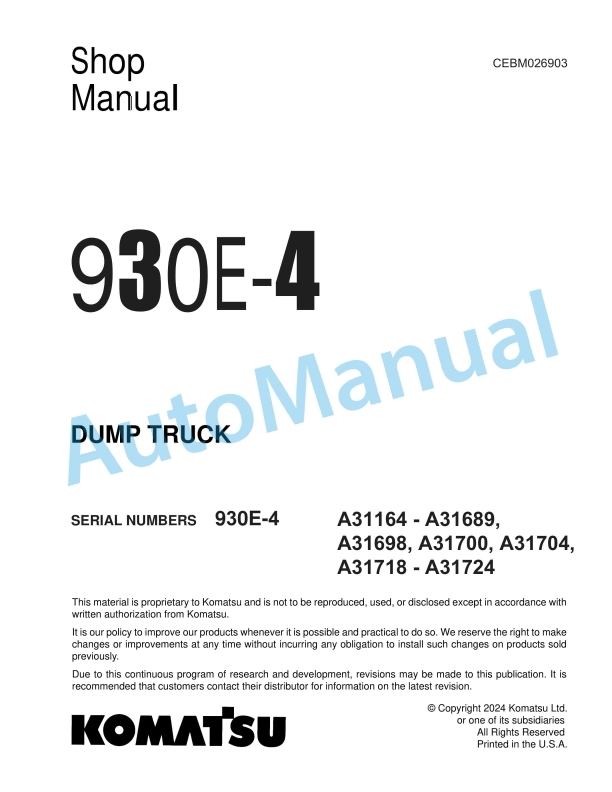 Komatsu 930E-4 Dump Truck Shop Manual CEBM026903
