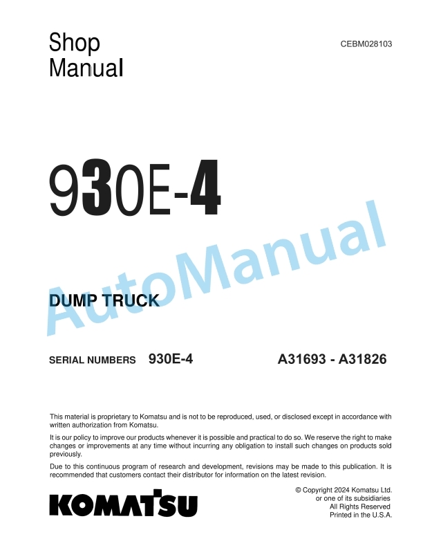 Komatsu 930E-4 Dump Truck Shop Manual CEBM028103