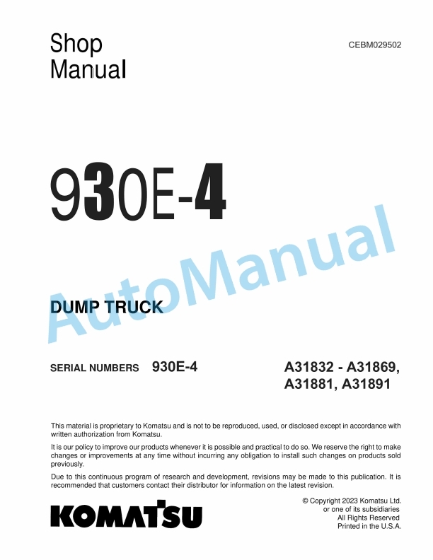Komatsu 930E-4 Dump Truck Shop Manual CEBM029502