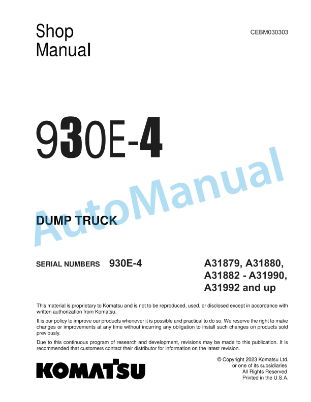 Komatsu 930E-4 Dump Truck Shop Manual CEBM030303