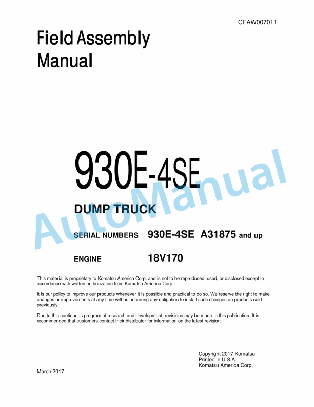 Komatsu 930E-4SE Dump Truck Field Assembly Instruction CEAW007011