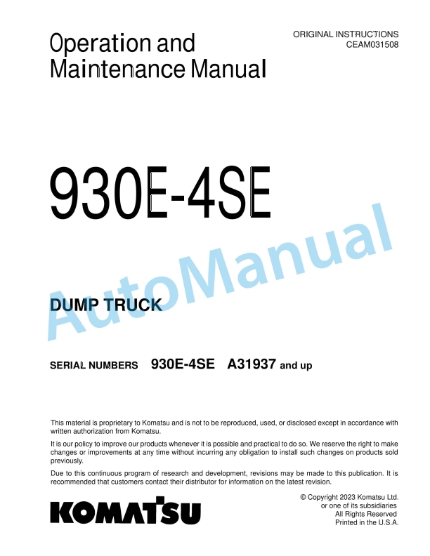 Komatsu 930E-4SE Dump Truck Operation and Maintenance Manual CEAM031508
