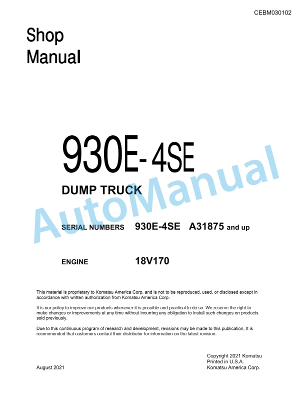Komatsu 930E-4SE Dump Truck Shop Manual CEBM030102