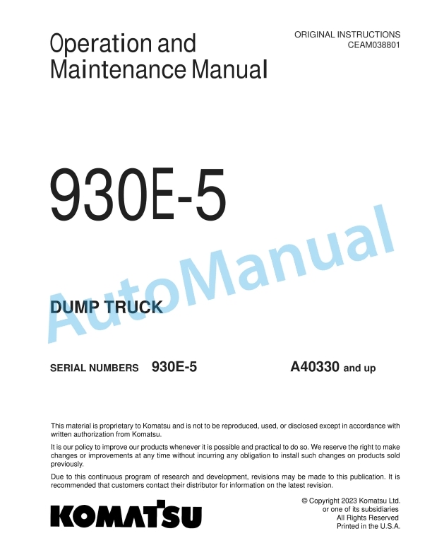 Komatsu 930E-5 Dump Truck Operation and Maintenance Manual CEAM038801