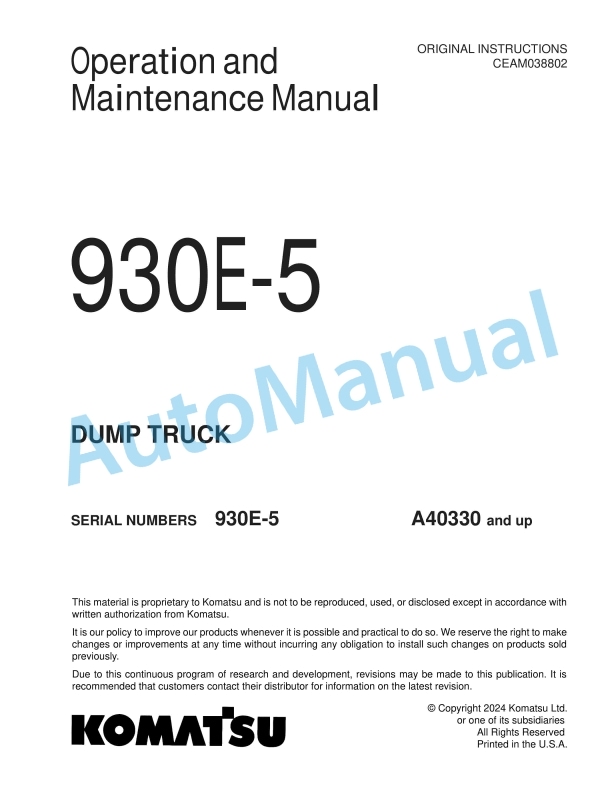 Komatsu 930E-5 Dump Truck Operation and Maintenance Manual CEAM038802