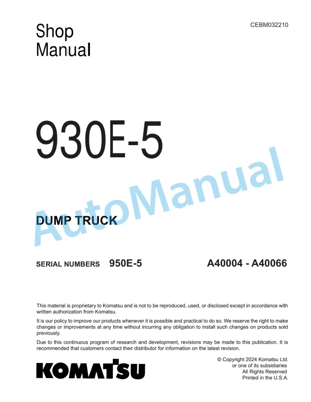 Komatsu 930E-5 Dump Truck Shop Manual CEBM032210