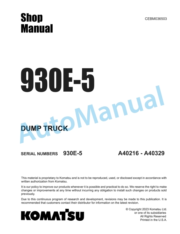 Komatsu 930E-5 Dump Truck Shop Manual CEBM036503