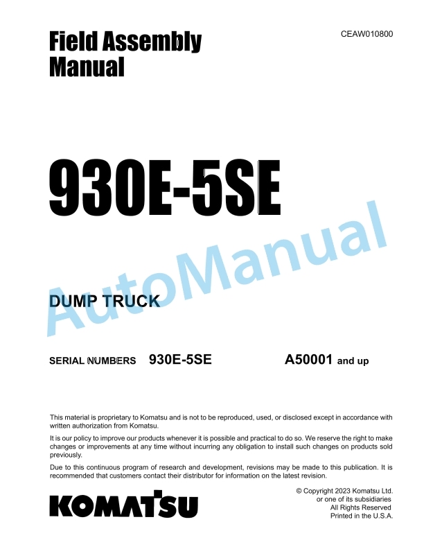 Komatsu 930E-5SE Dump Truck Field Assembly Instruction CEAW010800