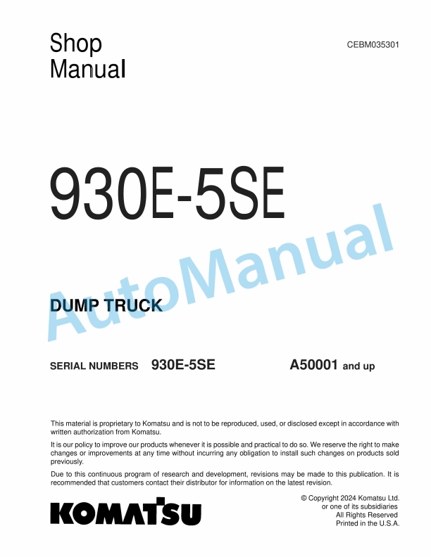 Komatsu 930E-5SE Dump Truck Shop Manual CEBM035301