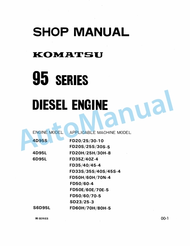 Komatsu 95 Series Diesel Engine Shop Manual