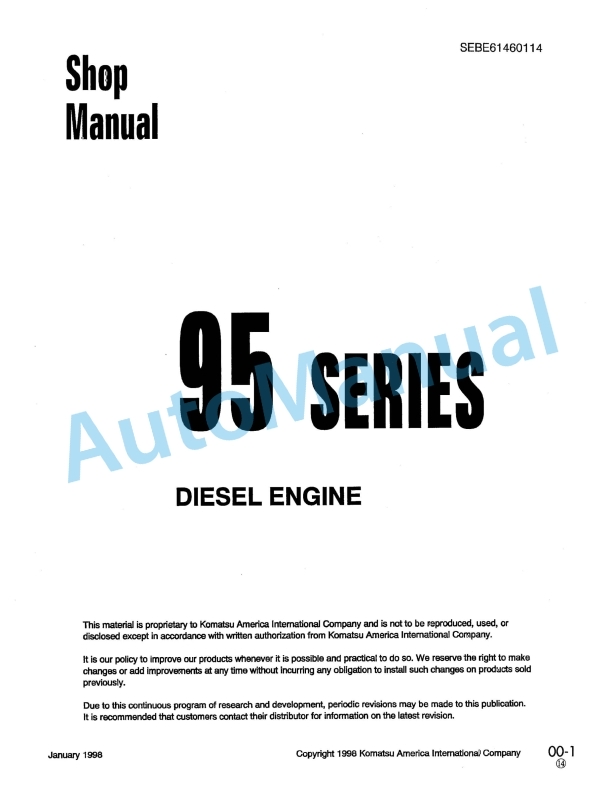 Komatsu 95 Series Diesel Engine Shop Manual SEBE61460114