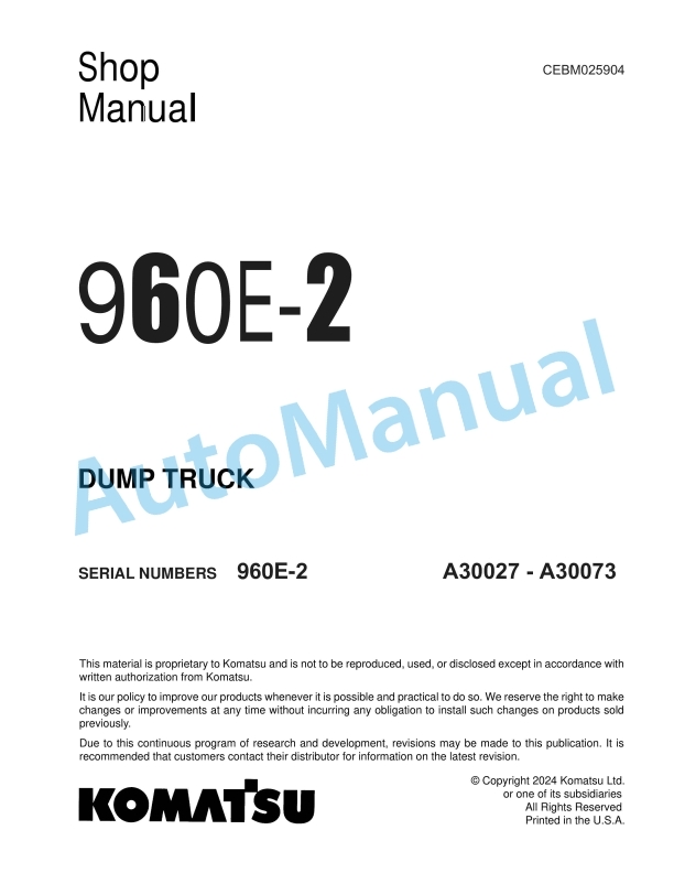 Komatsu 960E-2 Dump Truck Shop Manual CEBM025904