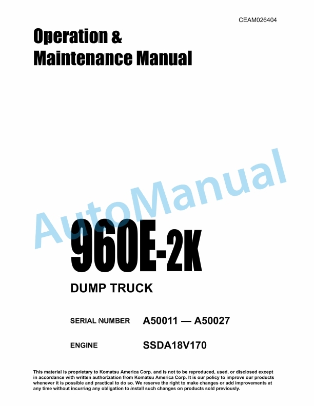 Komatsu 960E-2K Dump Truck Operation and Maintenance Manual CEAM026404