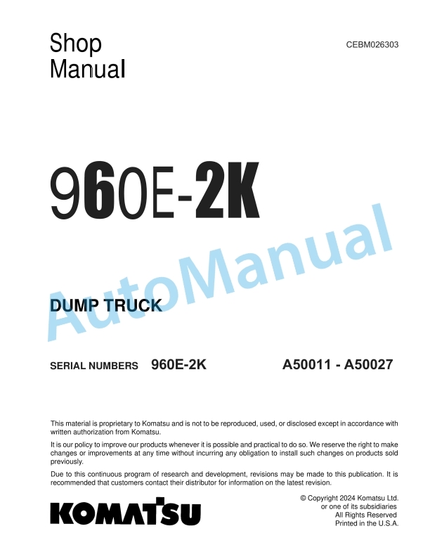 Komatsu 960E-2K Dump Truck Shop Manual CEBM026303