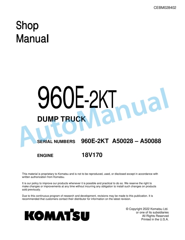 Komatsu 960E-2KT Dump Truck Shop Manual CEBM028402