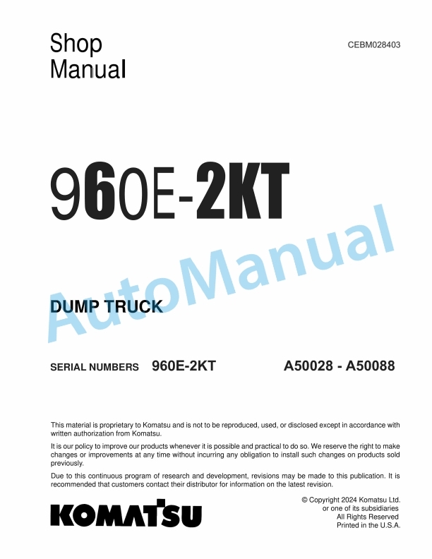 Komatsu 960E-2KT Dump Truck Shop Manual CEBM028403