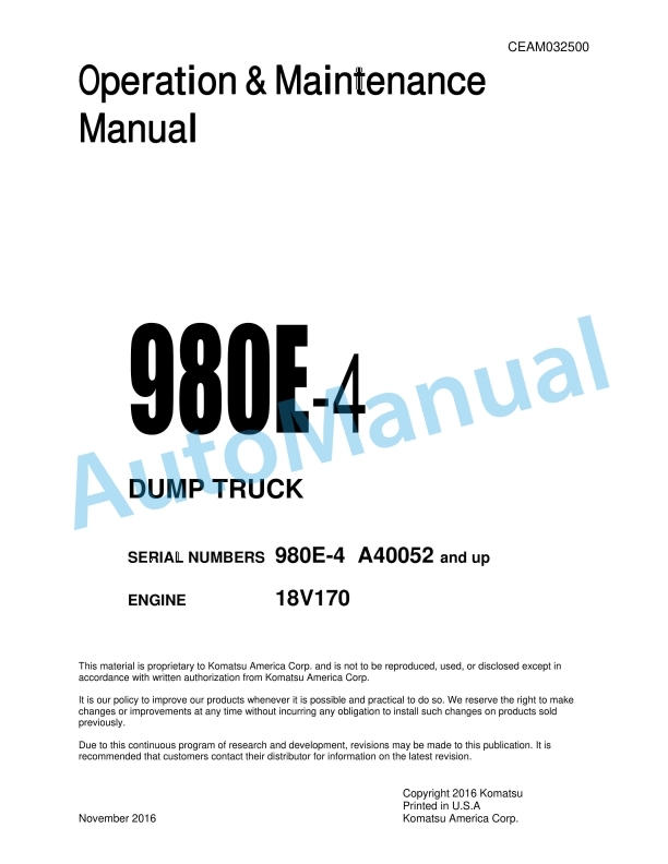 Komatsu 980E-4 Dump Truck Operation and Maintenance Manual CEAM032500