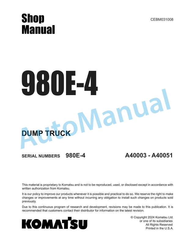 Komatsu 980E-4 Dump Truck Shop Manual CEBM031008