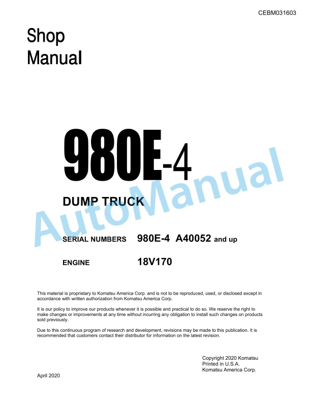 Komatsu 980E-4 Dump Truck Shop Manual CEBM031603