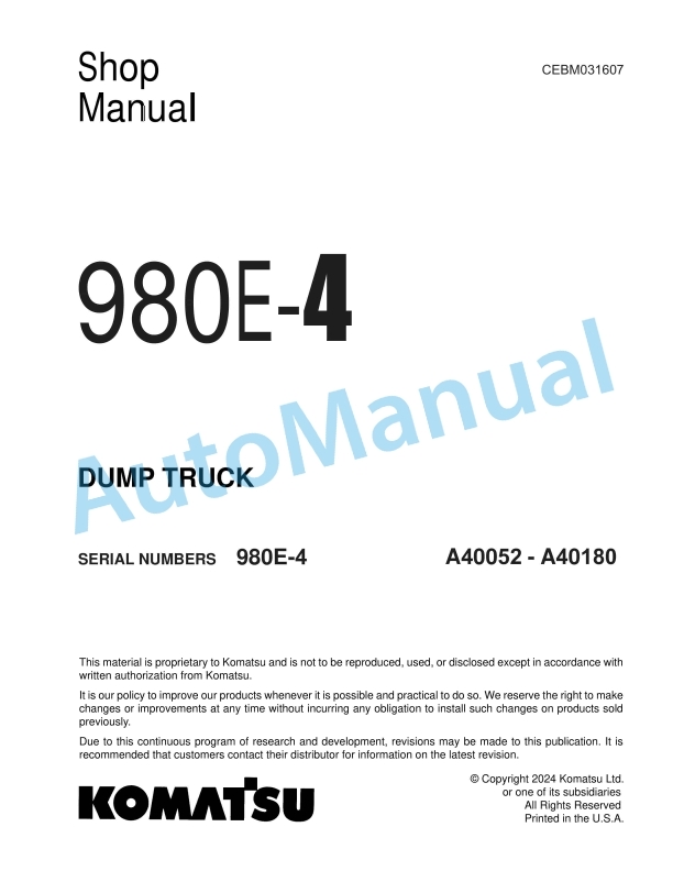 Komatsu 980E-4 Dump Truck Shop Manual CEBM031607