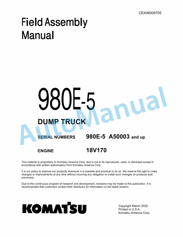 Komatsu 980E-5 Dump Truck Field Assembly Instruction CEAW009705