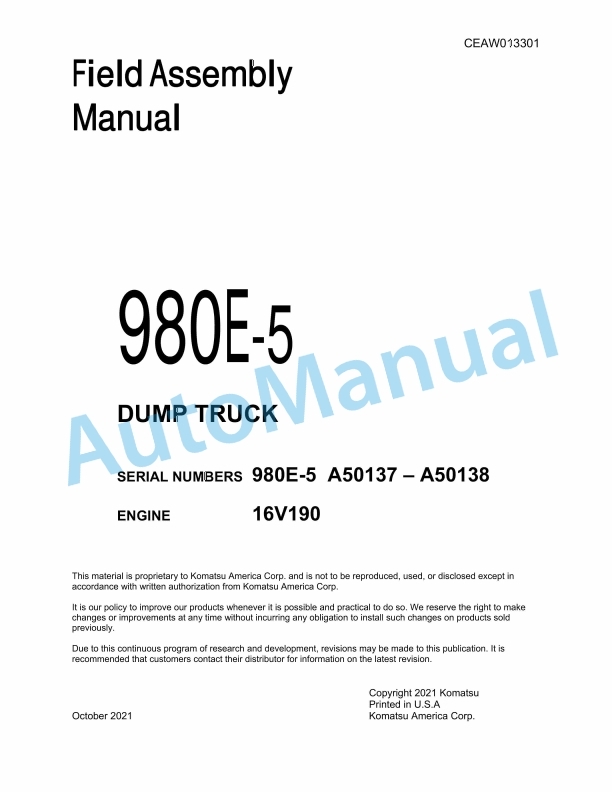 Komatsu 980E-5 Dump Truck Field Assembly Instruction CEAW013301