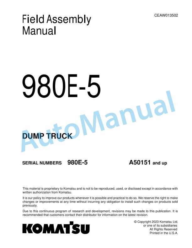 Komatsu 980E-5 Dump Truck Field Assembly Instruction CEAW013502