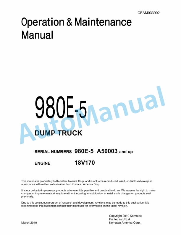 Komatsu 980E-5 Dump Truck Operation and Maintenance Manual CEAM033902