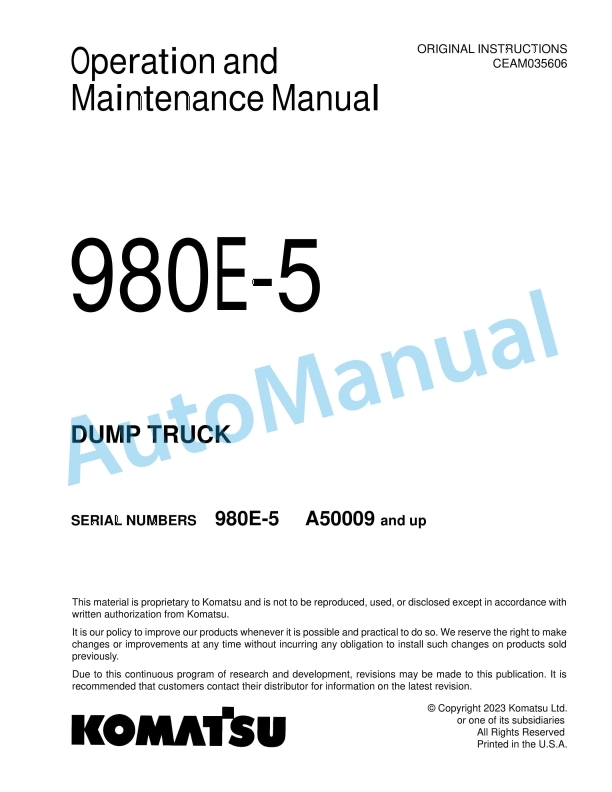 Komatsu 980E-5 Dump Truck Operation and Maintenance Manual CEAM035606