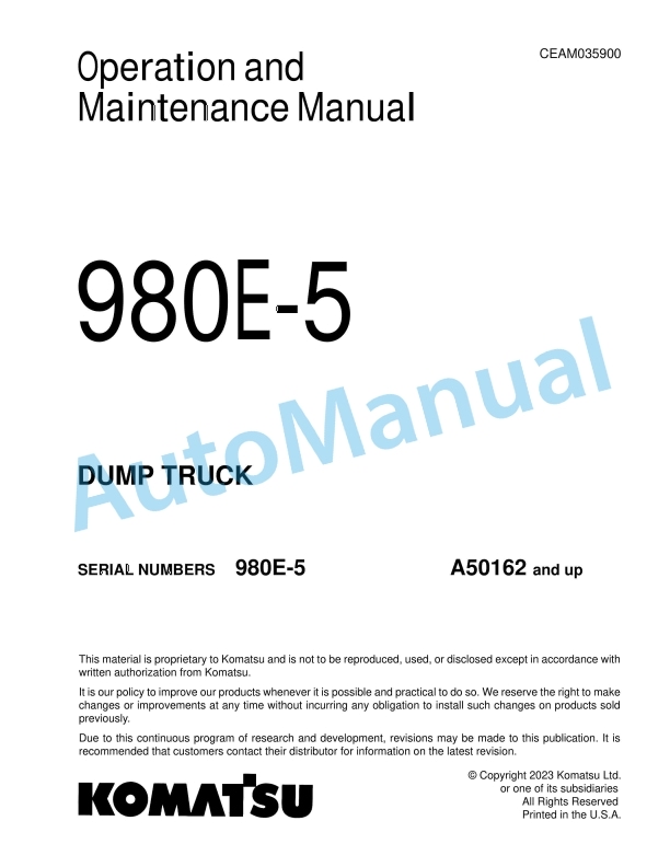 Komatsu 980E-5 Dump Truck Operation and Maintenance Manual CEAM035900