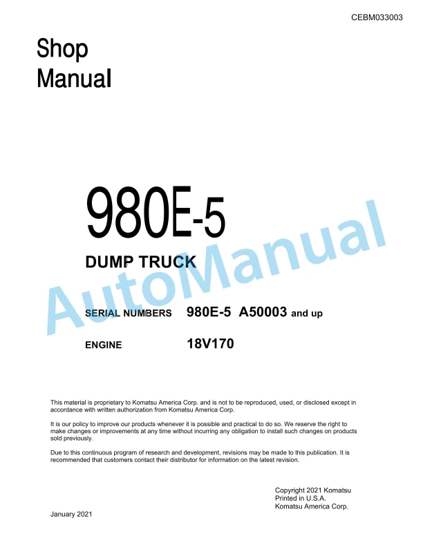 Komatsu 980E-5 Dump Truck Shop Manual CEBM033003