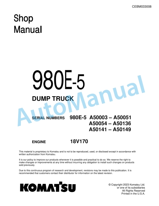 Komatsu 980E-5 Dump Truck Shop Manual CEBM033008