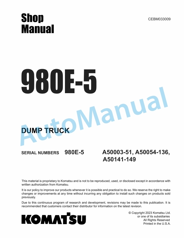 Komatsu 980E-5 Dump Truck Shop Manual CEBM033009