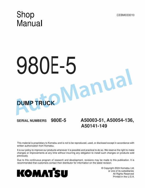 Komatsu 980E-5 Dump Truck Shop Manual CEBM033010
