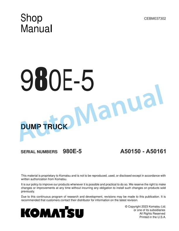 Komatsu 980E-5 Dump Truck Shop Manual CEBM037302