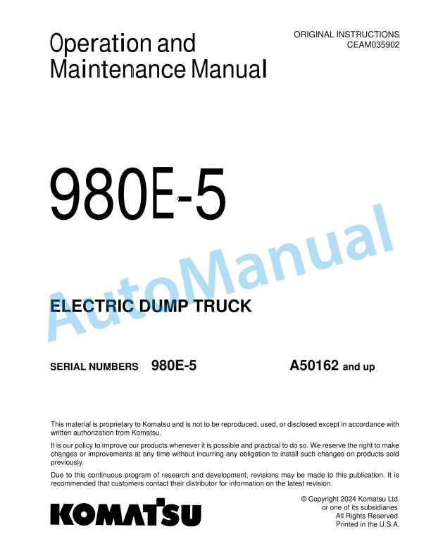 Komatsu 980E-5 Electric Dump Truck Operation and Maintenance Manual CEAM035902
