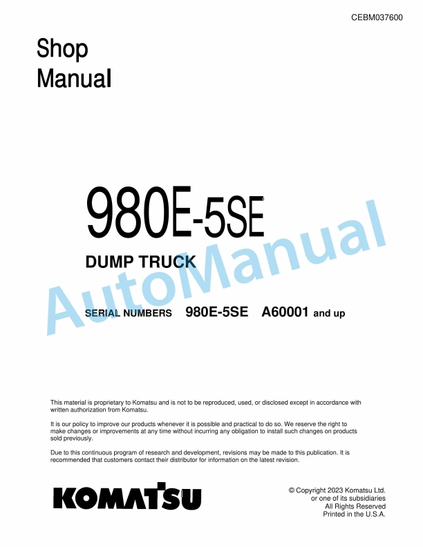 Komatsu 980E-5SE Dump Truck Shop Manual CEBM037600