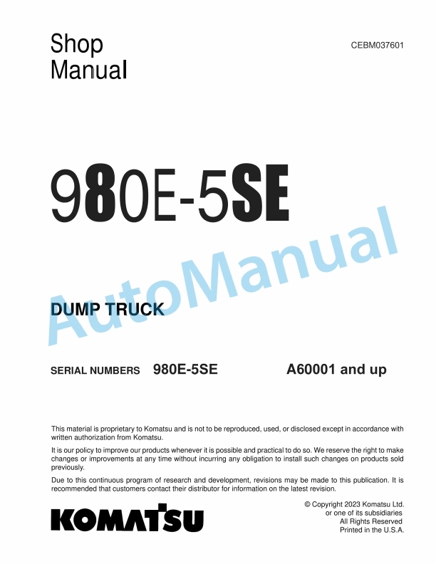 Komatsu 980E-5SE Dump Truck Shop Manual CEBM037601