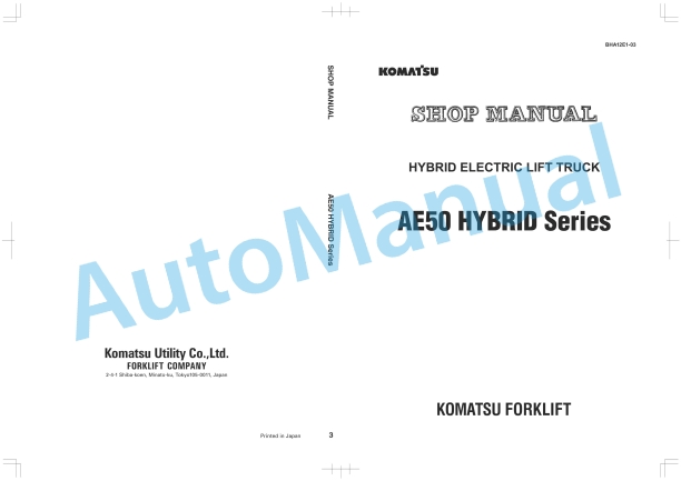 Komatsu AE50 Hybrid Series Electric Lift Truck Shop Manual BHA12E1-03