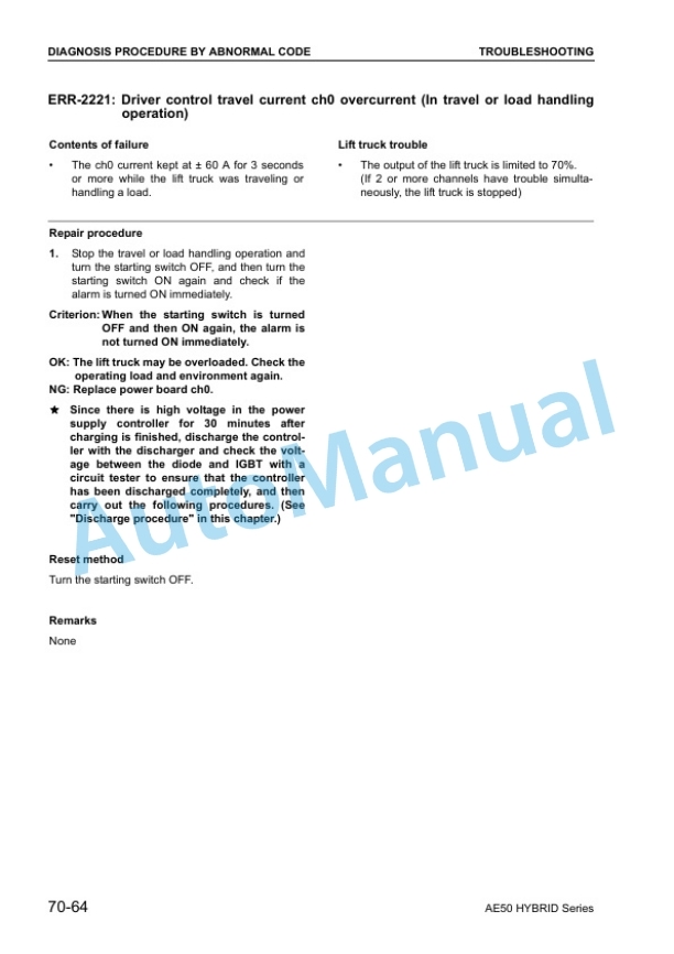 Komatsu AE50 Hybrid Series Electric Lift Truck Shop Manual BHA12E1-03-3