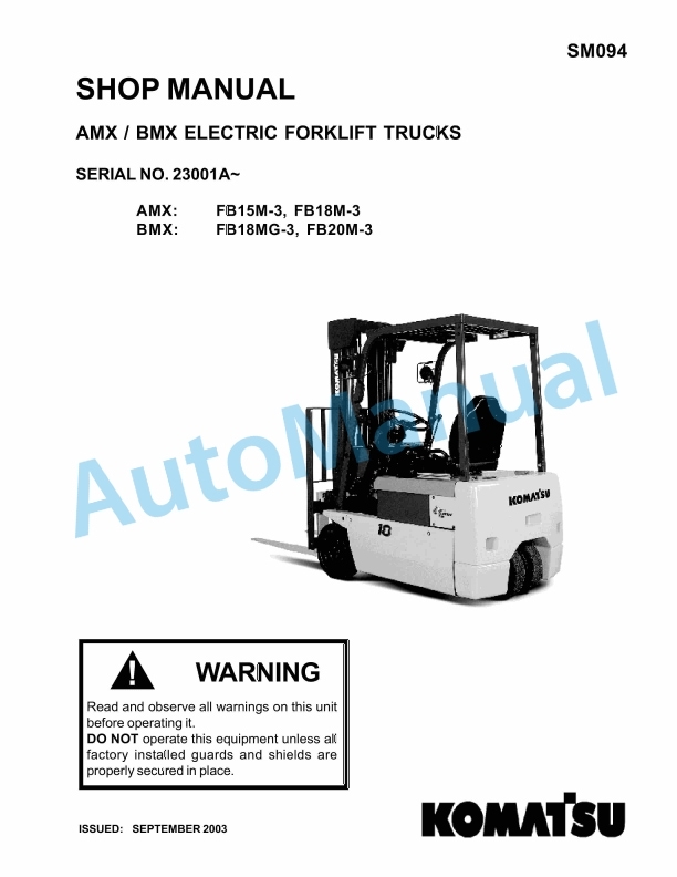 Komatsu AMX, BMX Electric Forklift Truck Shop Manual SM094